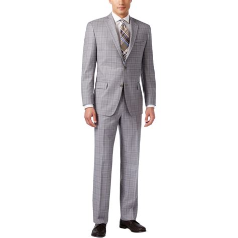 Michael Kors Mens Classic Plaid Two Button Formal Suit Gray 